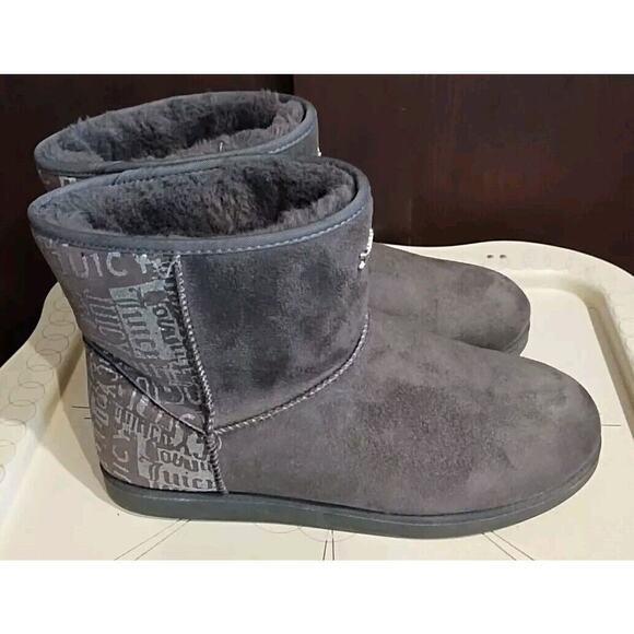 JUICY COUTURE JC-KICKS Gray GRAFFITI WINTER BOOTS WOMENs Sz 10 pull on fur lined - Picture 6 of 6